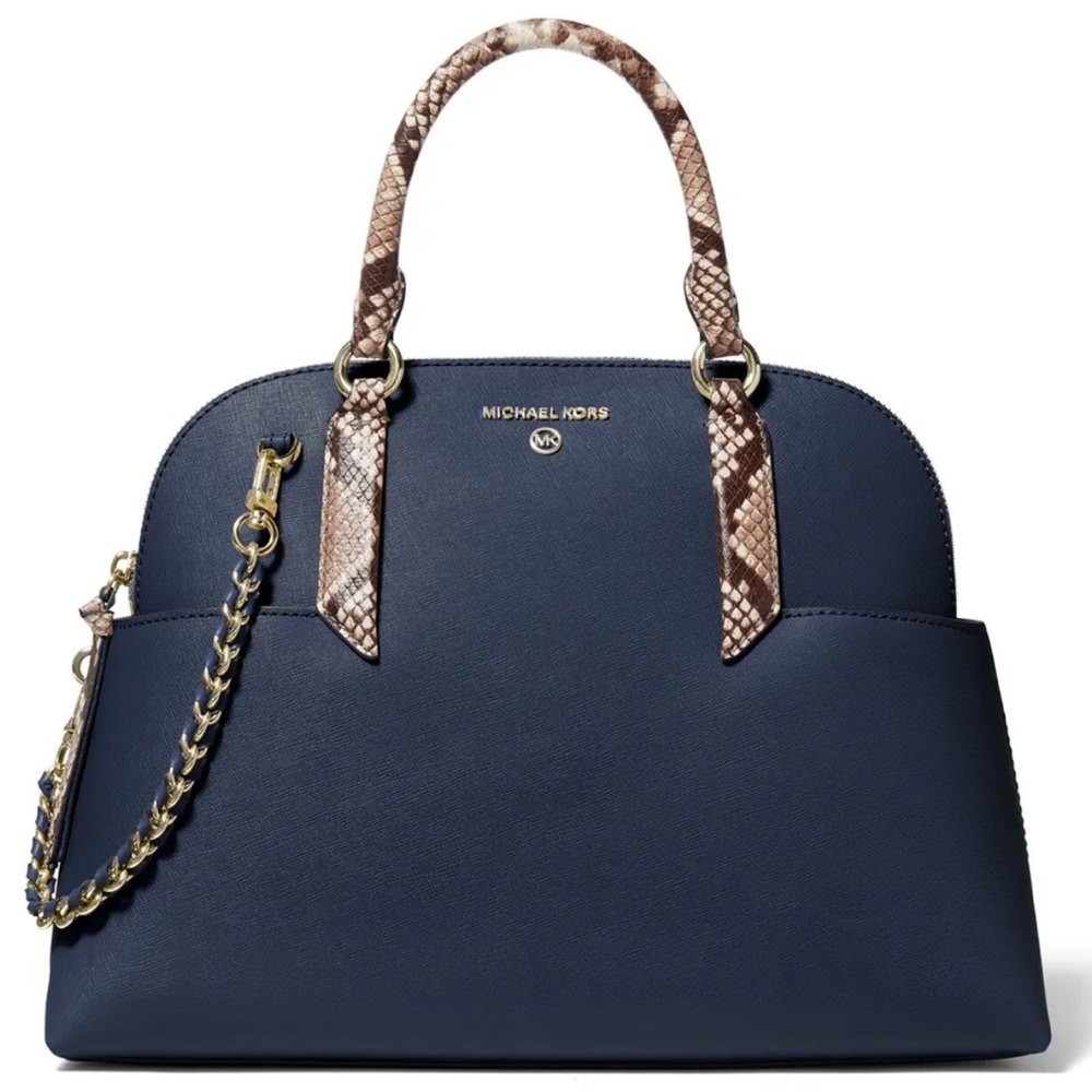 Michael Kors  Hudson Large Leather Dome Navy/Gold Satchel